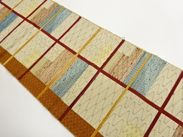 JAPANESE KIMONO / NAGOYA OBI / WOVEN GEOMETRIC PATTERN 